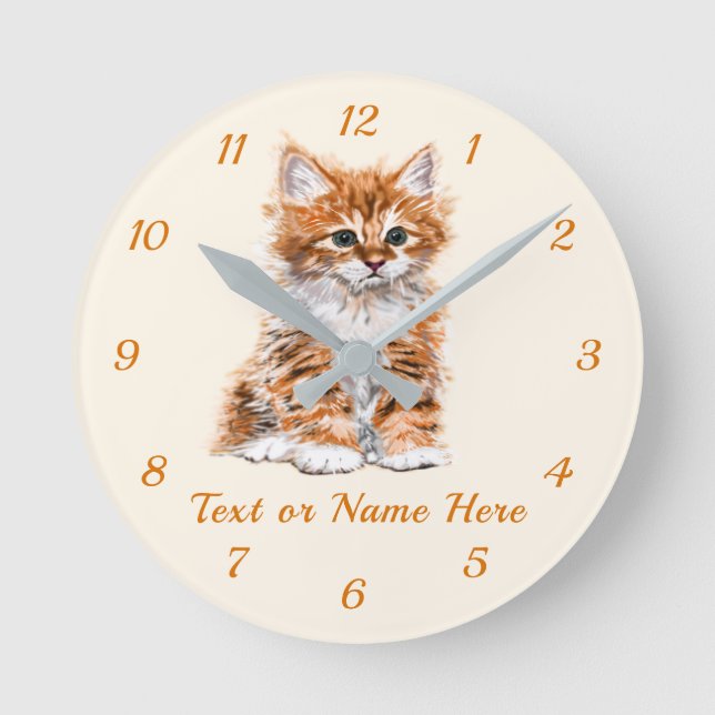 Cute Cat Clock with Custom Text (Front)