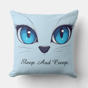 Cute Cat Close Up Blue Eyes Kitty Illustratio Throw Pillow