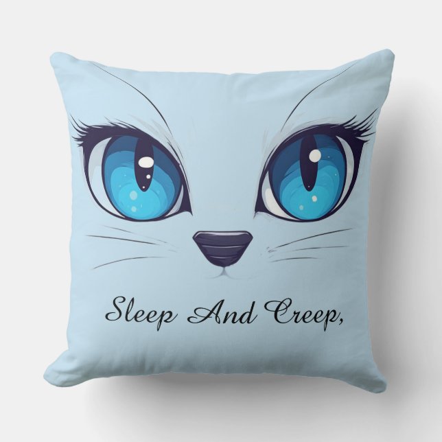 Cute Cat Close Up Blue Eyes Kitty Illustratio Throw Pillow (Front)