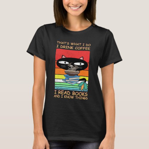  cute cat coffee and books lovers T_Shirt