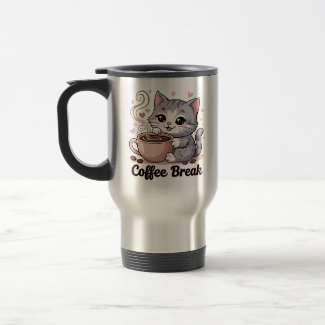 Cute Cat - Coffee Break -  Travel Mug (Left)