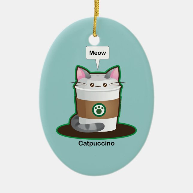 Cute Cat Coffee Ceramic Ornament (Front)
