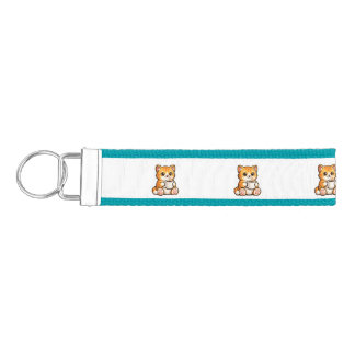 Cute Cat Coffee – Cozy Orange Cat Drinking Coffee Wrist Keychain