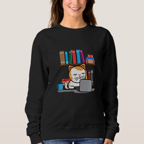 Cute Cat Coffee Laptop Home Office Homeworking Wfh Sweatshirt