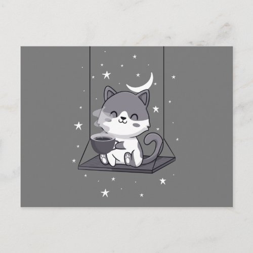 Cute Cat Coffee lovers Kitten Swing Caffeine gift Postcard