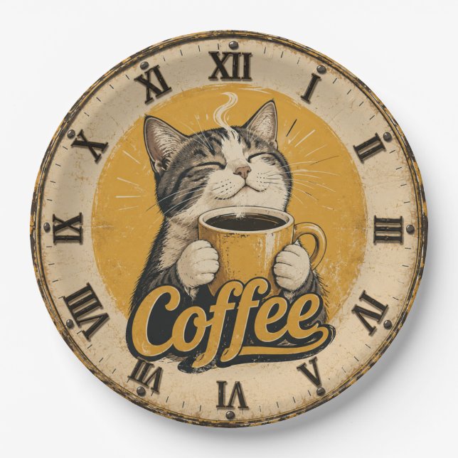 Cute Cat Coffee Paper Plates (Front)