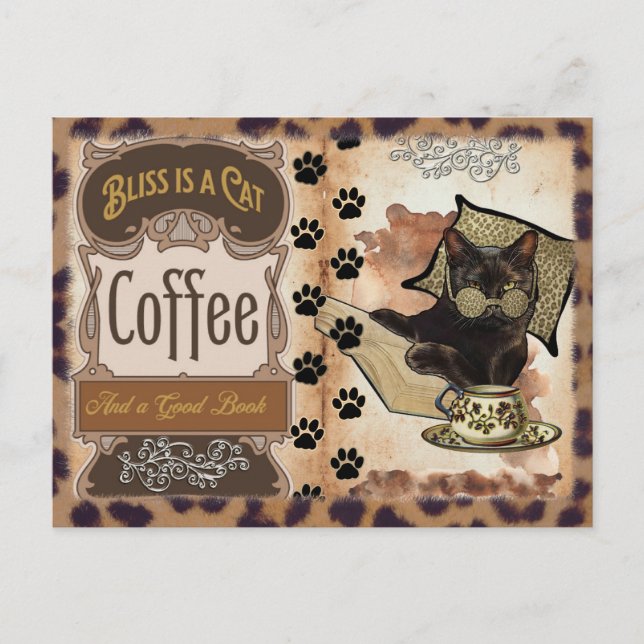 Cute Cat Coffee Paws Postcard (Front)