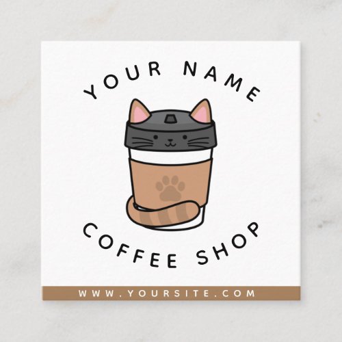 Cute Cat Coffee Shop Funny Pet Add Social Media Square Business Card