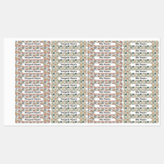 Cute Cat Collage Beige Blue Pink Pattern Name Labels