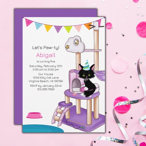 Cute Cat Colorful and Modern Kids Birthday Party Invitation