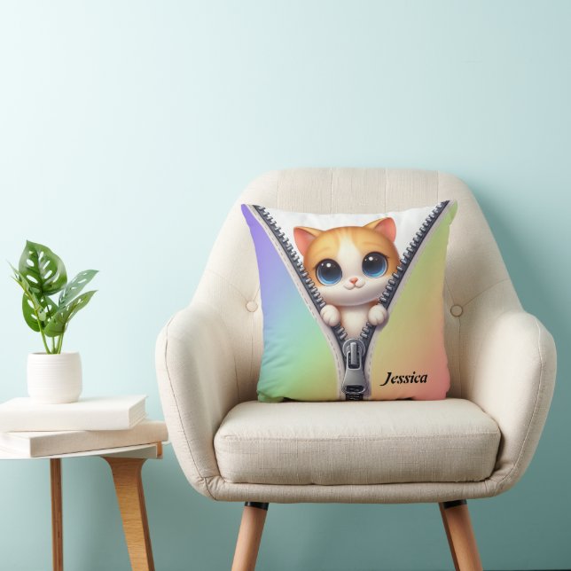 Cute Cat  Colorful Kids   Throw Pillow (Chair)