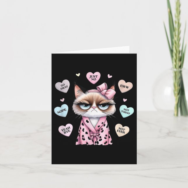 Cute Cat Conversation Heart Anti Valentines Day  Card (Front)