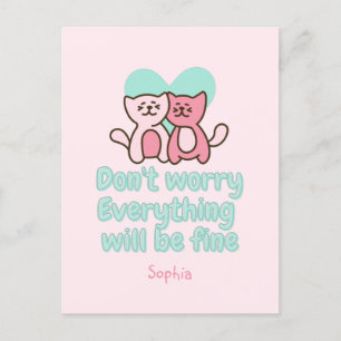 Cute Cat Couple and Encouragement Pastel  Postcard