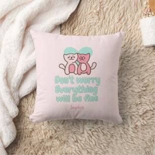 Cute Cat Couple and Encouragement Pastel Throw Pillow