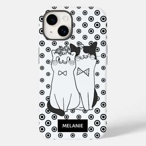 Cute Cat Couple Black and White Dots Personalised Case_Mate iPhone 14 Case