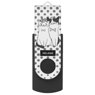 Cute Cat Couple Black and White Dots Personalised Flash Drive