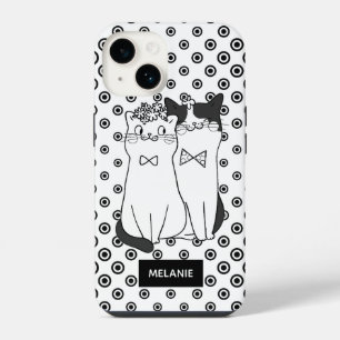 Cute Cat Couple Black and White Dots Personalised iPhone 14 Case