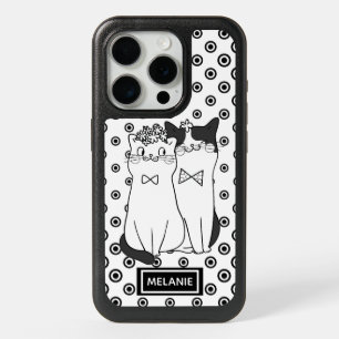 Cute Cat Couple Black and White Dots Personalised iPhone 15 Pro Case