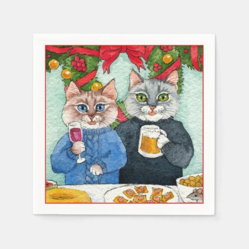 Cute cat couple Christmas party napkins