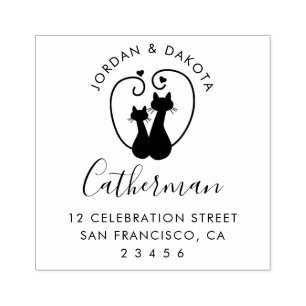 Cute Cat Couple Custom Names & Return Address Rubber Stamp