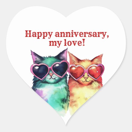 Cute Cat Couple  Heart Sticker