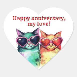 Cute Cat Couple Heart Sticker