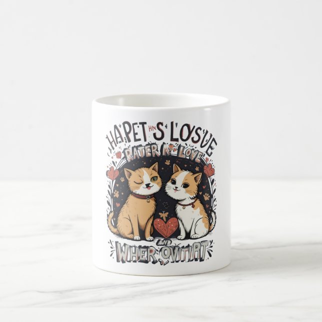 Cute Cat Couple Mug Romantic Kitty Love Coffee Cup (Center)