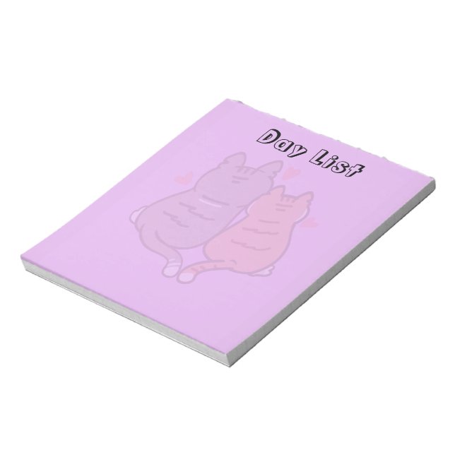 Cute Cat Couple Pastel Purple Day List Notepad (Rotated)