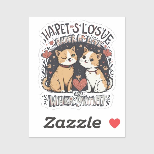 Cute Cat Couple Romantic Winking Kitty Love Design Sticker (Sheet)
