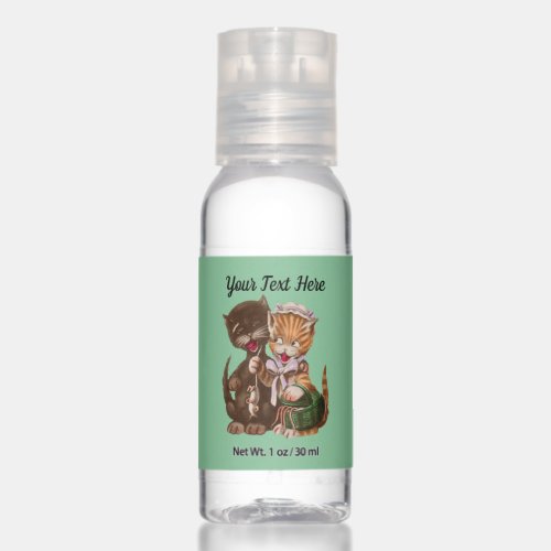 Cute Cat Couple Sharing Rats in Basket Green Hand Sanitizer