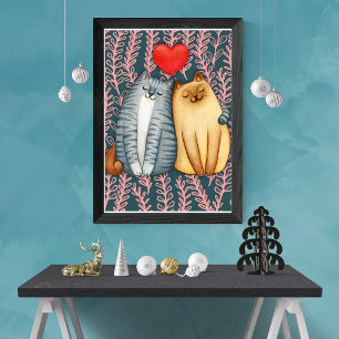 Cute Cat Couple Stretched Canvas Print