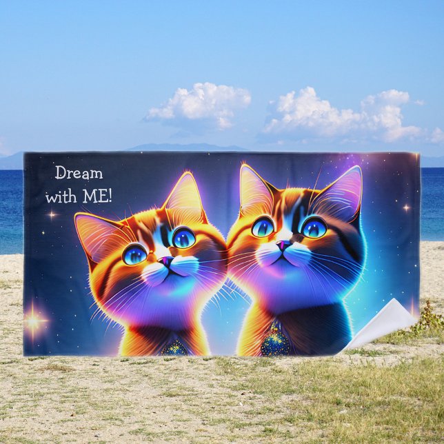 Cute cat couple under the starry sky -    beach towel (Creator Uploaded)