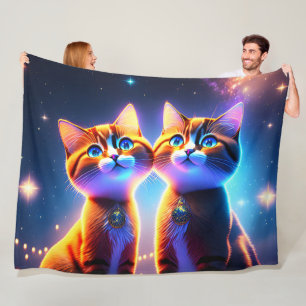 Cute cat couple under the starry sky - fleece blanket