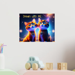 Cute cat couple under the starry sky - foil prints