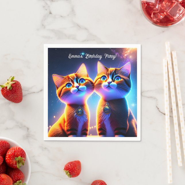 Cute cat couple under the starry sky -      napkins (Insitu)