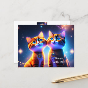 Cute cat couple under the starry sky - postcard