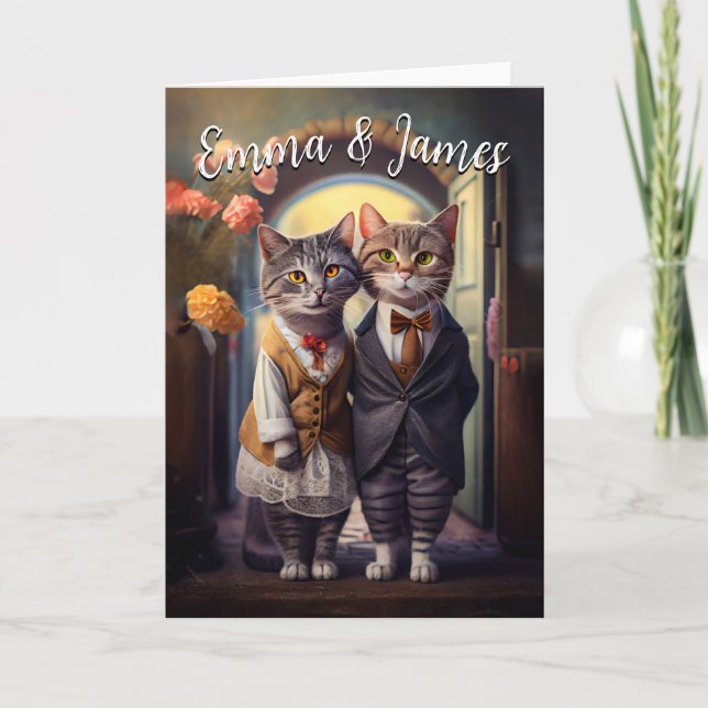 Cute Cat Couple Wedding - Customizable Invitation (Front)