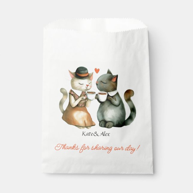 Cute Cat Couple Wedding Favor Bags (Front)