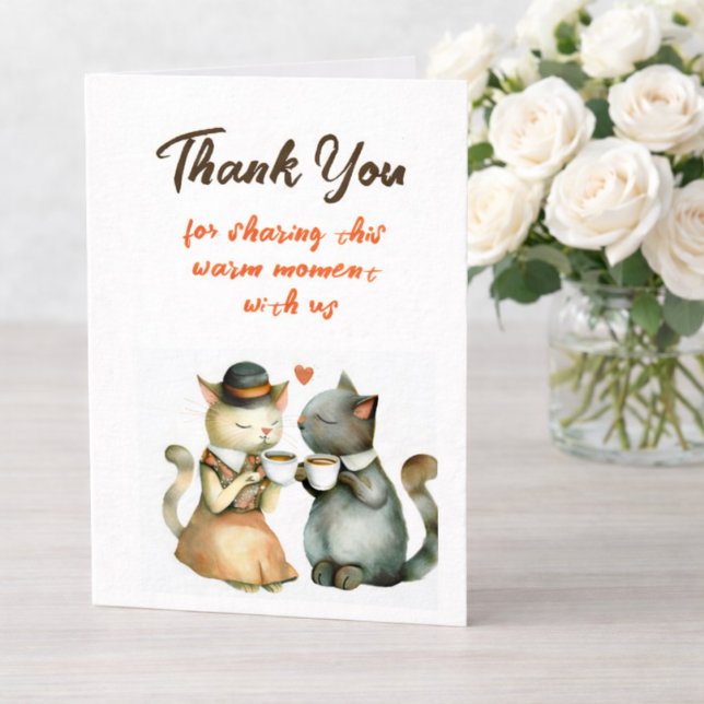 Cute Cat Couple Wedding Thank You Card (Elegant Wedding Thank You Card with Cute Cats)