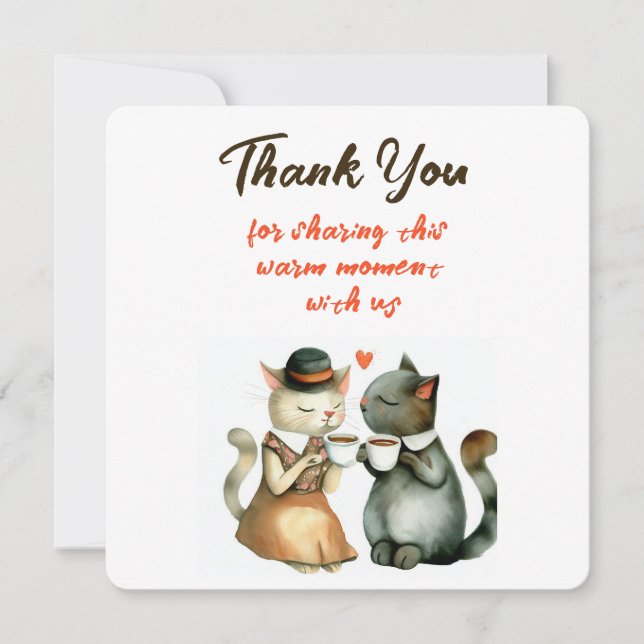 Cute Cat Couple Wedding Thank You Invitation (Front)