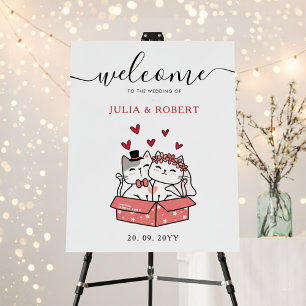 Cute Cat Couple Wedding Welcome Sign Foam Board