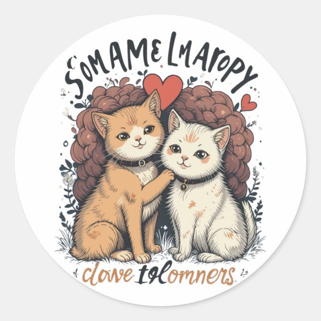 Cute Cat Couple Wholesome Love & Friendship Art Classic Round Sticker (Front)