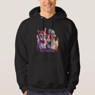 Cute Cat Couple With Hat And Glasses For Cat Hoodie