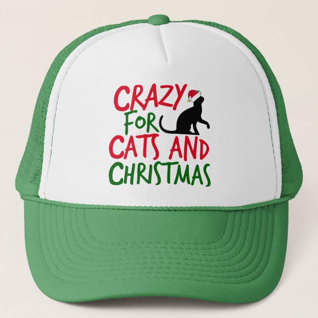 Cute Cat Crazy Christmas Trucker Hat (Front)