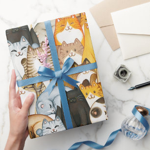 Cute Cat Crowd Wrapping Paper for Cat Lovers