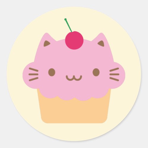 Cute Cat Cupcake Classic Round Sticker