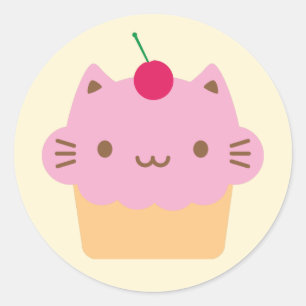 Cute Cat Cupcake Classic Round Sticker