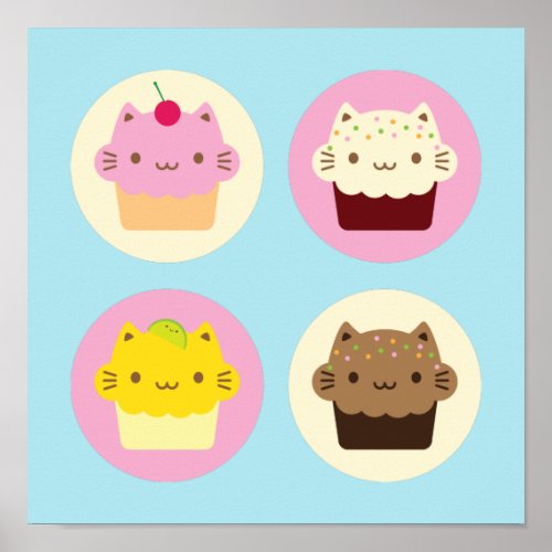 Cute Cat Cupcakes Poster