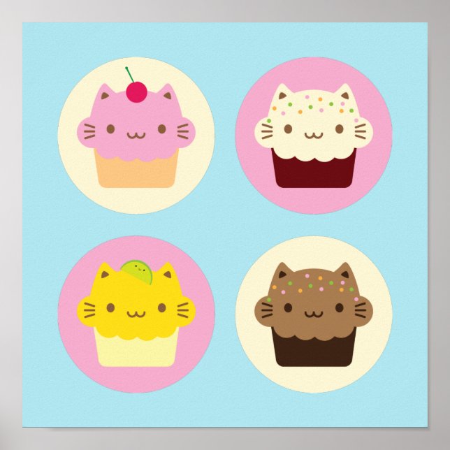 Cute Cat Cupcakes Poster (Front)