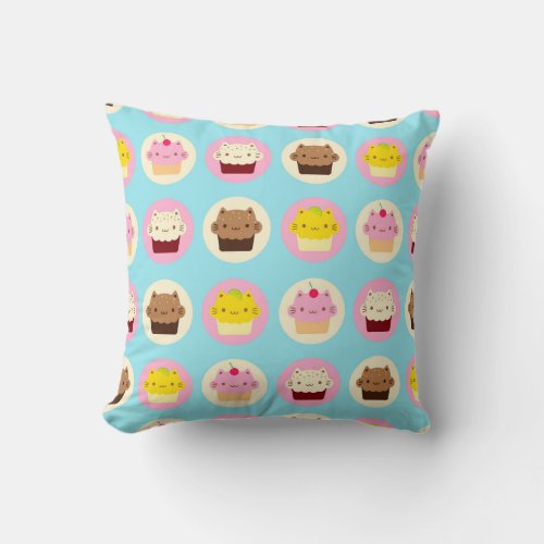 Cute Cat Cupcakes Throw Pillow